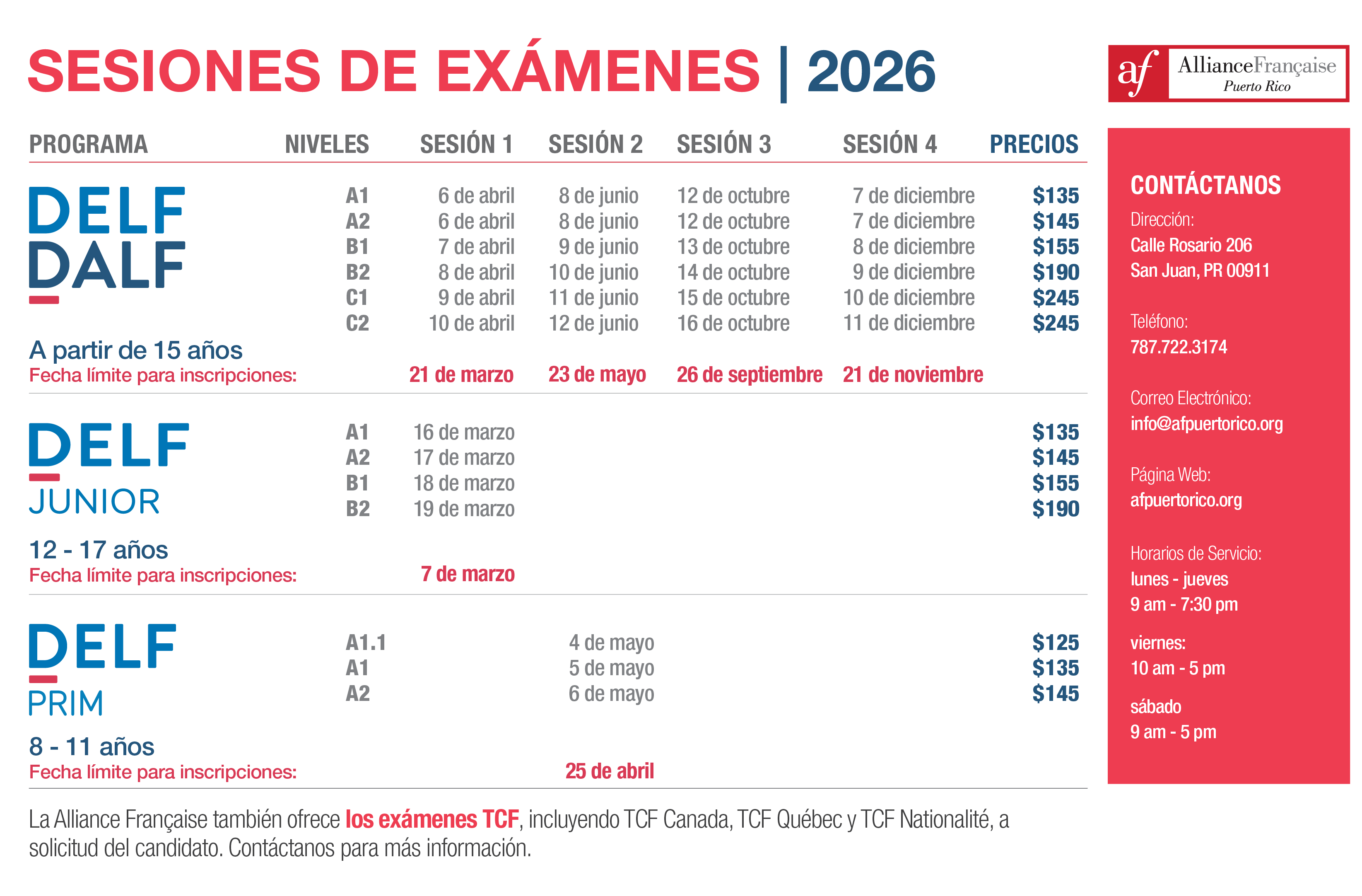 DELF DALF 2026 CALENDRIER