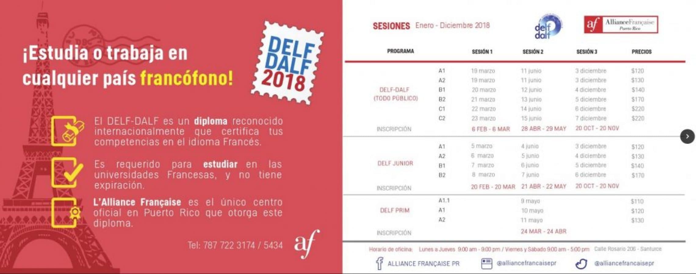 Calendario de clases y exámenes de la Alianza Francesa en Saturce Puerto Rico