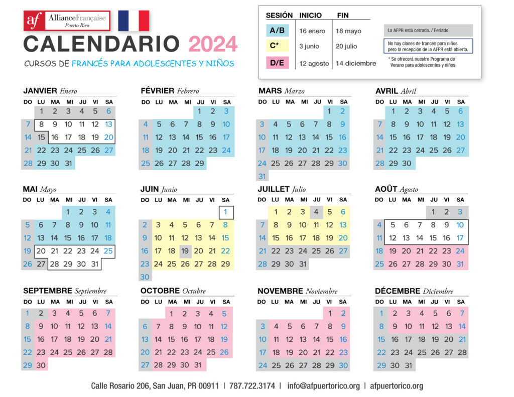 AF Puerto Rico Calendario 2024 FR Ados Enfants