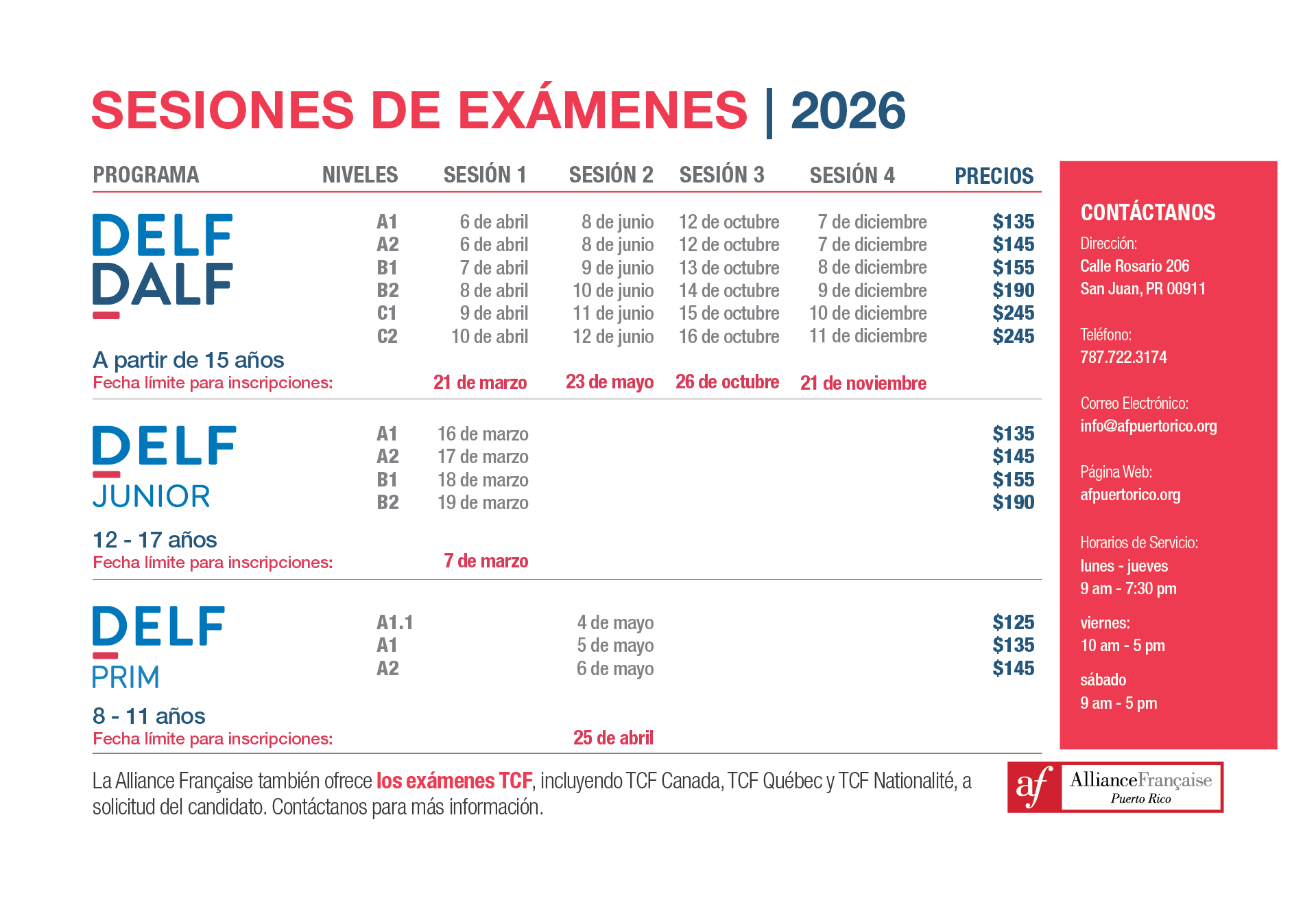 DELF DALF 2026 CALENDRIER